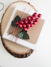 red berries on gift box 