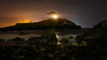 glowing light from Battery point lighthouse 