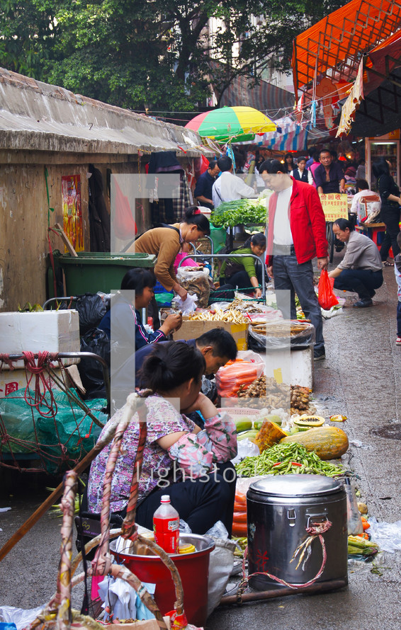 Chinese vegetable street market 