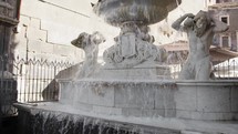 Water flowing from a Fountain With birds in Catania 