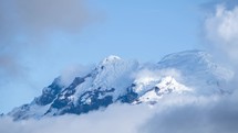 Clouds Around Snowy Antisana Volcano In The Northern Andes In Ecuador. View From The Village Of Papallacta On A Sunny Day. time lapse