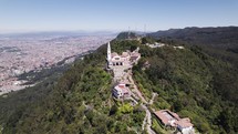 Aerial view overlooking the Monserrate Sanctuary and viewpoint, in Bogota, Colombia