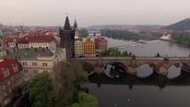 Aerial view along Vltava river in the summer Prague