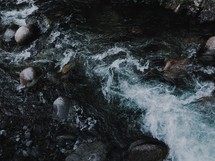 churning water in a stream 