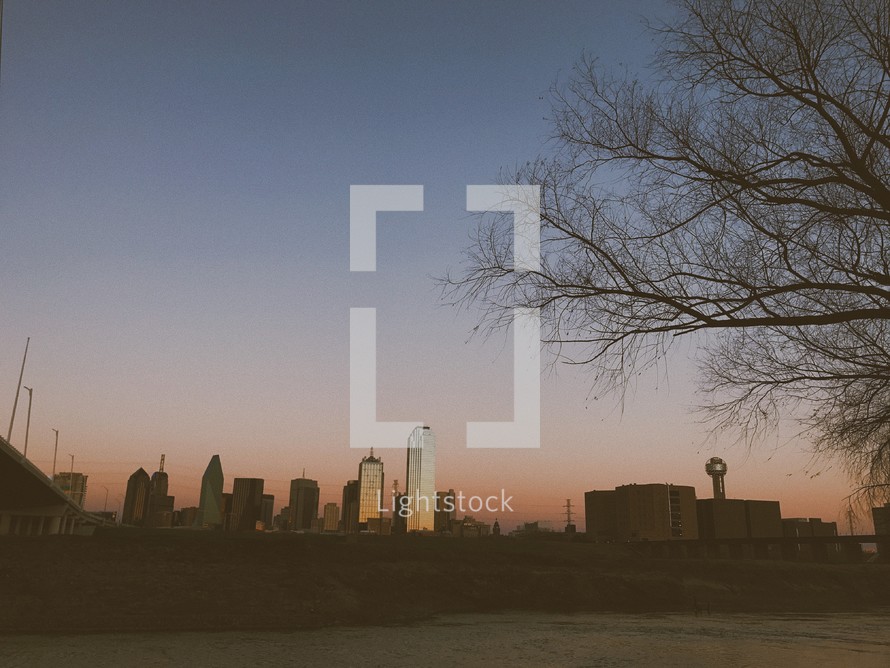 Dallas city skyline at sunset 