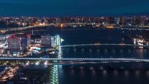 Sunrise timelapse of Tokyo Bay bridges, Tokyo Japan from Toyosu