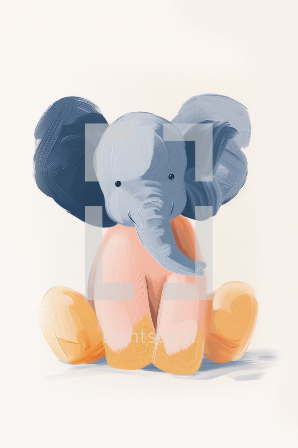 Whimsical impressionist painting of a playful elephant in pastel colors, perfect for nursery art or a whimsical touch in decor.