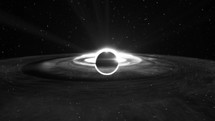 Animation of a black and white black hole in Space. Gravitational pull distorting Space, Time, and Light