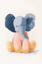 Whimsical impressionist painting of a playful elephant in pastel colors, perfect for nursery art or a whimsical touch in decor.