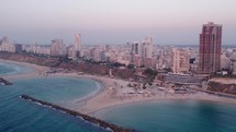 Drone footage of the coastline of the Mediterranean Sea in Israel.