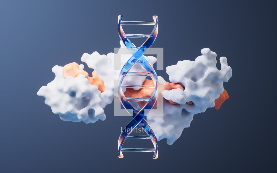 DNA and protein with biological concept, 3d rendering.