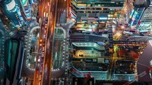 Aerial view Time-lapse of Shibuya, Tokyo, Japan at night