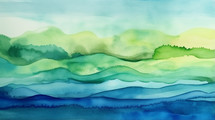 Water color landscape background with blue and green. 