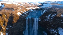 River And Waterfall Aerial In Iceland Landscape