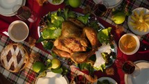 Vertical Of Roasted Turkey And Table Full Of Food For Thanksgiving Day