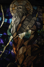 Stained glass window of Moses 