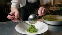 Homemade Green Tagliatelle Pasta By A Chef Of A Luxurious Restaurant