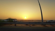 Travel In Dubai Highway At Sunset Into The Desert