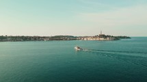 drone films fishing boats in the bay of rovinj istria