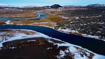 Iceland Scenic Landscape Aerial View With River