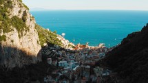 Amalfi City aerial view from the mountains