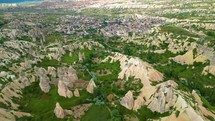 Aerial view of Goreme, an old town along the Goreme National Park in Cappadocia region, Nevsehir, Turkey.
