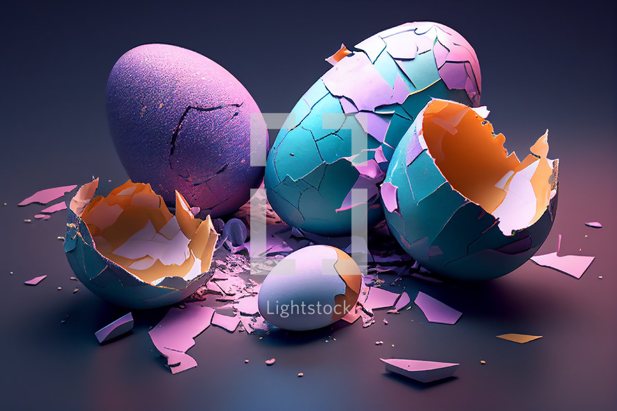 Decorated and cracked Easter Eggs