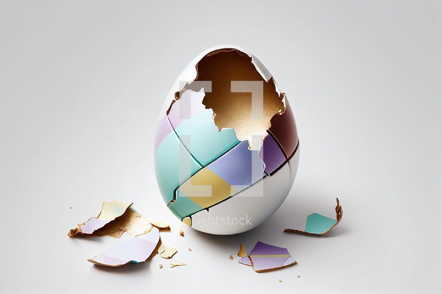 Close up of a decorated and cracked Easter Egg