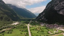 Slow cinematic drone flight through Dolomite peaks in Austria