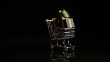 Shopping Cart full of black Gifts Background