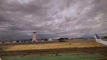 Airline window seat POV while taxiing to the runway