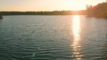 island and lake view at sunset 