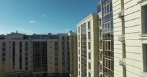 Autumn city scene with residential complex 