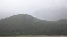 Alaska coast in fog and rain 