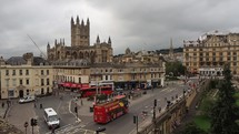 BATH, UK—Aerial view of the city of Bath with the Cathedral.