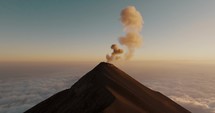 Fuego active volcano eruption during sunset in Guatemala. Aerial	