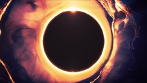 Solar Eclipse - Planet Orbit Eclipse In Nebula With Bright Orange Hue. - close up	