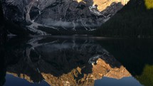 Aerial view of a scenic lake in Italian Dolomites