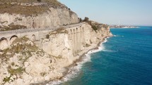 Natural cliff in the Calabrian promontory in Italy aerial view
