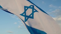 Waving Israel Flag On the Sky