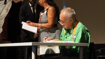 BOLOGNA, ITALY - CIRCA SEPTEMBER 2018: British architect Lord Richard Rogers book signing - EDITORIAL USE ONLY