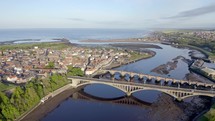Picturesque, seaside town of Berwick Upon Tweed in England - aerial view