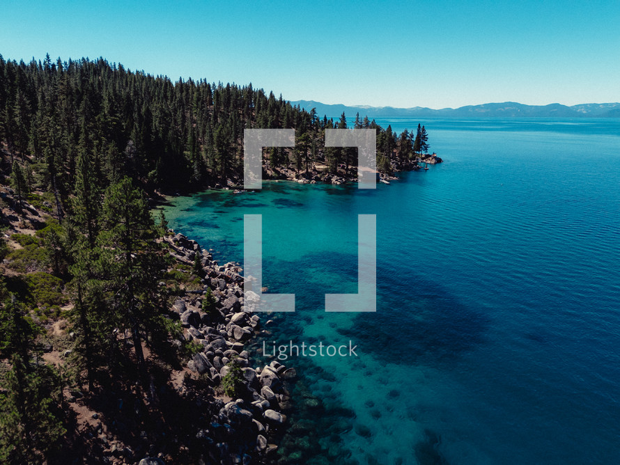 Aerial photograph of the shoreline of Lake Tahoe