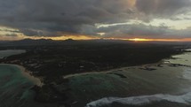 Panorama of Mauritius Island at sunset, aerial view
