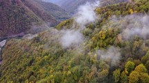 Foggy mountain valley in autumn