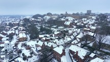 Snowy English Winter Aerial View Over Lincoln's Steep Hill