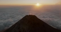 Fuego volcano during sunrise in Guatemala. Aerial	