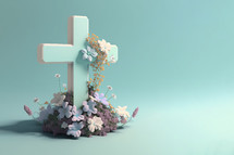 3D Cross with flowers background