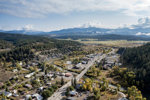 aerial view over a valley community 