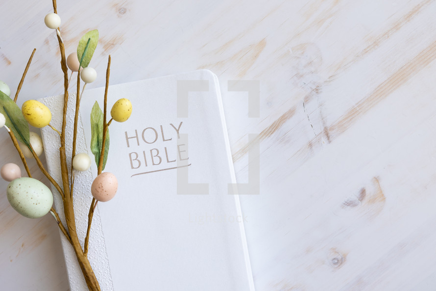 Easter eggs spray and Holy Bible 